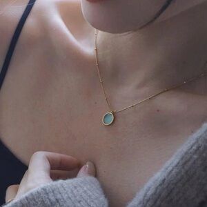 Gold Plated Stainless Steel Bohemian Turquoise Oval Pendant Necklace